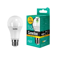 Лампа светодиодная Camelion A65 E27 9W 3000К 170-265V груша матовая (1/10/100)