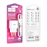 Сетевое З/У HOCO C106A 1USB 2.1A с кабелем Type-C белый (1/30/180)