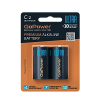 Батарейка GoPower Ультра/ULTRA LR14 C BL2 Щелочная 1.5V (2/12/192)