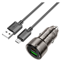 Автомобильное З/У HOCO Z52 1USB+1Type-C 3.0A 38W QC3.0 с кабелем microUSB черный (1/12/120) 