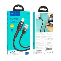 Кабель HOCO U117 USB (m)-Lightning (m) 1.2м 2.4A нейлон с отключением питания черный (1/22/220)