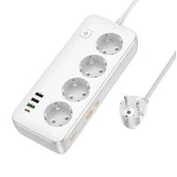 Сетевой фильтр HOCO AC22 4р.С/З 1.5м 3USB/Type-C с выкл. белый