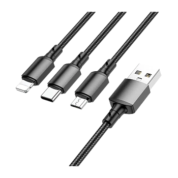 Кабель Borofone BX72 USB (m)-Lightning/Type-C/microUSB (m) 1м 2.0A нейлон черный (1/360)