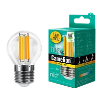 Лампа светодиодная филамент Camelion G45 E27 12W 3000К 207-244V шар прозрачная (1/10/100)