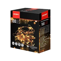 Гирлянда Старт НГ 100LED 10.0м медная проволока 8 режимов от батареек 3хАА белый (24/96)