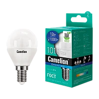 Лампа светодиодная Camelion G45 E14 12W 6500К 170-265V шар матовая (1/10/100)