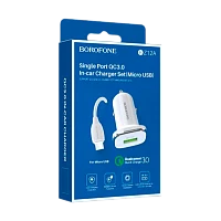 Автомобильное З/У Borofone BZ12A 1USB 3.0A QC3.0 с кабелем microUSB белый (1/44/176)