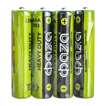 Батарейка Фаzа R03 AAA Shrink 4 Heavy Duty 1.5V (4/60/1200)