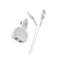 Автомобильное З/У HOCO Z36 2USB 2.1A с кабелем Lightning белый (1/14/140)