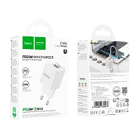 Сетевое З/У HOCO C147A 1USB+1Type-C 3.0A 20W PD,QC белый (1/30/180)