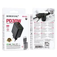 Сетевое З/У Borofone BA98A 2Type-C 3.0A 30W с кабелем Type-C черный (1/46/184) 