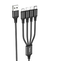 Кабель HOCO X76 USB (m)-2хLightning/Type-C/microUSB (m) 1м 2.0A нейлон черный (1/31/310)