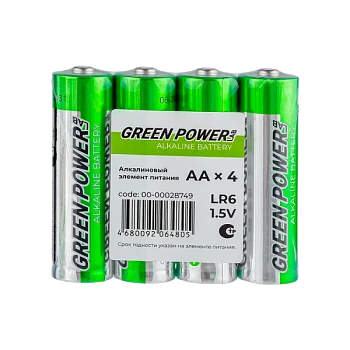 Батарейка GREEN POWERlab LR6 AA SH4 Щелочная 1.5V (4/40/1000)