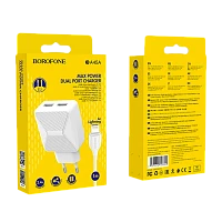 Сетевое З/У Borofone BA45A 2USB 2.4A с кабелем Lightning белый (1/44/176)