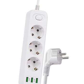 Сетевой фильтр Live Power TS1006 3р.С/З 10A 2.0м 3USB с выкл. белый
