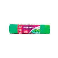 Мешки для мусора Paterra Premium 35л 23мкм ПВД 15шт. с завязками зеленый (1/30)