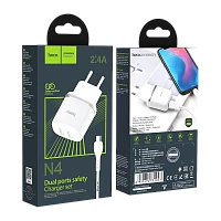 Сетевое З/У HOCO N4 2USB 2.4A с кабелем microUSB белый (1/12/120)