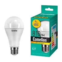 Лампа светодиодная Camelion A60 E27 9W 3000К 175-260V груша матовая (1/10/50)