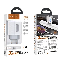 Сетевое З/У HOCO C75 2USB Lightning (m) 2.4A белый (1/13/130)