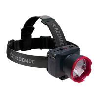 Фонарь налобный Космос H1W 1W 1LED от аккумулятора 2 режима черный (1/12/24)