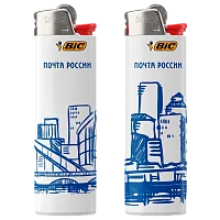 Зажигалка кремниевая BIC J3 "Почта России" белый синий (50/600)
