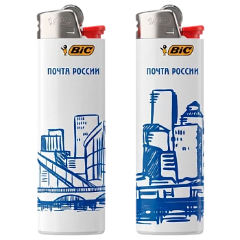 Зажигалка кремниевая BIC J3 "Почта России" белый синий (50/600)