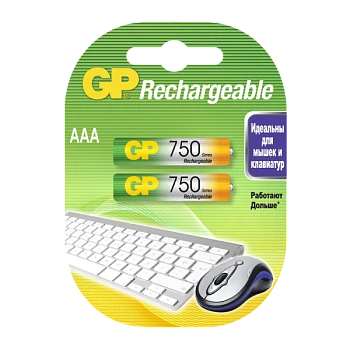 Аккумулятор бытовой GP HR03 AAA BL2 NI-MH 750mAh в пластиковой упаковке (2/20/200)