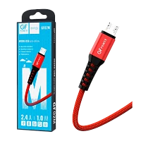 Кабель GFPower 02M USB (m)-microUSB (m) 1м 2.4A нейлон красный (1/200/800)