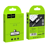 Переходник AUX HOCO LS26 Jack 3.5mm (f)-Type-C (m)/Type-C (f) пластик серебряный (1/31/310)