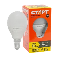 Лампа светодиодная Старт G47 E14 10W 2700К 220V шар Eco матовая (1/10/100)