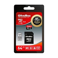 Карта памяти microSD OltraMax 64GB Class10 UHS-I (U3) 95 МБ/сек с адаптером