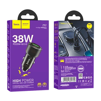 Автомобильное З/У HOCO Z52 1USB/Type-C 3.0A 38W QC3.0 черный (1/12/120)