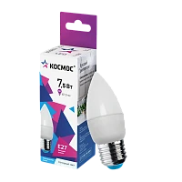 Лампа светодиодная Космос CN E27 7.5W 6500К 220V свеча матовая (1/10/80)