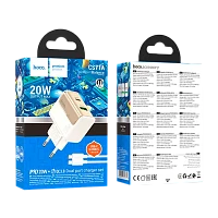 Сетевое З/У HOCO CS71A 1USB+1Type-C 3.0A 20W QC3.0 с кабелем Type-C/Type-C белый (1/32/192)