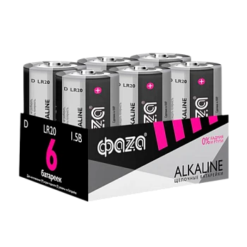 Батарейка Фаzа LR20 D BOX6 Alkaline 1.5V (6/24/96)