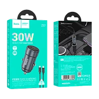 Автомобильное З/У HOCO Z57 Type-C 3.0A 30W PD3.0 с кабелем Type-C-Lightning металлик (1/12/120)