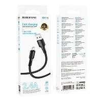 Кабель Borofone BX116 USB (m)-microUSB (m) 1м 2.4A ПВХ черный (1/360)