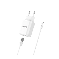 Сетевое З/У HOCO C62A 2USB 2.1A умная зарядка (IC) с кабелем Lightning белый (1/21/126)