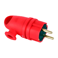 Вилка электрическая Volsten Sb2-PZ Red С/З 16A IP44 угловая с кольцом красный (1/10/100)