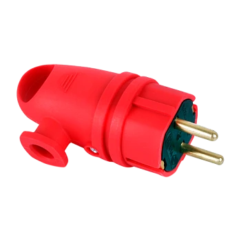 Вилка электрическая Volsten Sb2-PZ Red С/З 16A IP44 угловая с кольцом красный (1/10/100)