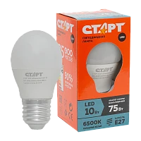 Лампа светодиодная Старт E27 10W 6500К 220-240V шар Eco матовая (1/10/100)