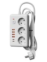 Сетевой фильтр прямоугольный КОСМОС 10A 2500Вт 3м 3 гнезда, выкл, пвс 3х1мм2, белый 4 USB+ 2 USBC