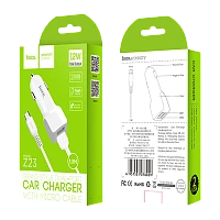 Автомобильное З/У HOCO Z23 2USB 2.4A с кабелем microUSB белый (1/25/250)