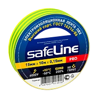 Изолента Safeline 15мм*10м ПВХ желто-зеленый (10/250) 