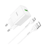Сетевое З/У HOCO N26 1USB 18W QC3.0 с кабелем microUSB белый (1/13/130)