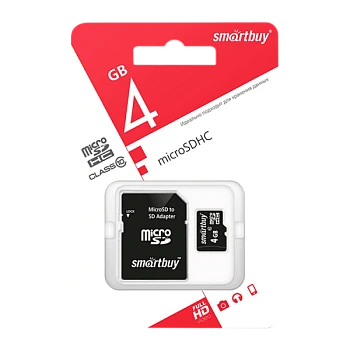 Карта памяти microSD Smartbuy 4GB Class10 10 МБ/сек с адаптером