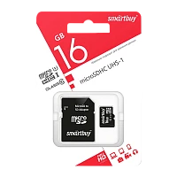 Карта памяти microSD Smartbuy 16GB Class10 UHS-I (U1) 10 МБ/сек с адаптером