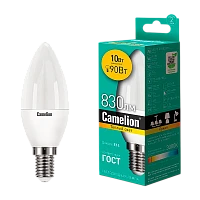 Лампа светодиодная Camelion C35 E14 10W 3000К 170-265V свеча матовая (1/10/100)