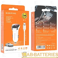 Автомобильное З/У Borofone BZ15 2USB 2.4A дисплей с кабелем microUSB белый (1/40/160)