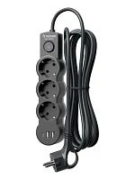 Удлинитель Космос 3р.С/З 10A 3.0м с выкл. ПВС 3x1мм² IP20 USB черный (1/30)
